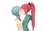  kiss mahou_shoujo_madoka_magica marakimi miki_sayaka multiple_girls mutual_yuri ponytail sakura_kyouko yuri 