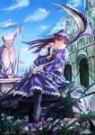  black_hair cat_ears dress gokou_ruri gothic_lolita highres lolita_fashion long_hair ore_no_imouto_ga_konna_ni_kawaii_wake_ga_nai pantyhose qblade red_eyes scythe statue 