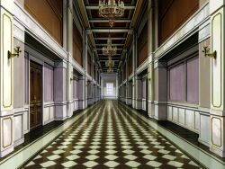  architecture candle candlestand ceiling ceiling_light chandelier door game_asset hallway himekishi_olivia indoors no_humans non-web_source official_art open_door perspective pillar scenery self-datamine vanishing_point visual_novel_cg window 