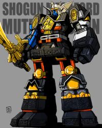  absurdres armor gattai highres holding holding_sword holding_weapon machine mecha mecha_focus mighty_morphin_power_rangers moyan muteki_shogun ninja_sentai_kakuranger no_humans power_rangers robot solo super_robot super_sentai sword tokusatsu weapon western_comics_(style) 