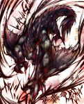  capcom claws highres mamuru monster monster_hunter monster_hunter_portable_3rd nargacuga no_humans open_mouth red_eyes sharp_teeth solo tail text torn_wings wings 