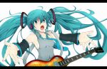  2011_sendai_earthquake_and_tsunami ahoge aqua_eyes aqua_hair armpits breasts detached_sleeves guitar hatsune_miku instrument letterboxed long_hair necktie negiya open_mouth outstretched_arms sideboob solo twintails very_long_hair vocaloid 