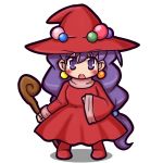  :o blush boots dress eruru_(erl) eruru_(pixiv356391) hat jewelry long_hair low-tied_long_hair monster_maker open_mouth purple_eyes purple_hair rufia_(monster_maker) solo violet_eyes wand white_background witch witch_hat 