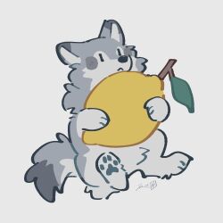  absurdres animal_focus closed_mouth commentary food fruit grey_background highres lemon no_humans original rinrinwolf signature simple_background wolf 
