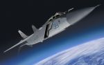  earth fighter_jet flying highres horizon jet mig-31 mikupa military no_humans original pun space star yae_nagi 
