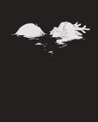  1girl 1other antlers commentary deer_antlers deer_girl deltarune greyscale hands_on_another's_face highres horns kris_(deltarune) monochrome negative_space noelle_holiday partially_submerged tut_ud utdr_(toby_fox) weird_route_(deltarune) 