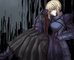  armor armored_dress blonde_hair dark_excalibur dress fate/stay_night fate_(series) hitoha saber saber_alter solo type-moon yellow_eyes 