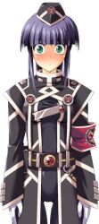  1girl armband belt blue_hair blush bodysuit closed_mouth game_asset garrison_cap gloves green_eyes hanataka_retomo hat large_variant_set melissa_(primaveil_zwei) military military_uniform non-web_source official_art purple_hair self-datamine simple_background solo suisei_tenshi_primaveil_zwei surprised sweatdrop tachi-e thigh_gap transparent_background variant_set wide-eyed 