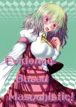  ascot breasts collar engrish eyelashes gradient_hair green_hair impossible_clothes impossible_clothing impossible_shirt kazami_yuuka large_breasts multicolored_hair open_mouth ranguage short_hair skirt skirt_set solo surprised touhou youkai 