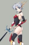  ass black_legwear black_thighhighs blue_eyes boots breasts elbow_gloves fred0092 gloves hairband highres langrisser langrisser_ii sherry_(langrisser) short_hair solo sword thigh-highs thighhighs weapon white_hair 