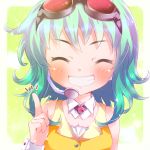  bad_id blush closed_eyes eyes_closed goggles gumi headset smile solo tottsuan vocaloid 