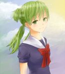  bad_id bow child green_eyes green_hair koiwai_yotsuba long_hair quad_tails school_uniform teenage yotsubato! 