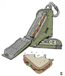  bite_mark braydan_barrett crumbs food highres no_humans original salami sandwich signature simple_background white_background 