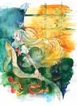  bad_id bow campanula-star ex-keine horns kamishirasawa_keine long_hair solo touhou 