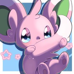  alternate_color blue_background blue_eyes border commentary_request holding_own_tail minccino no_humans outside_border pokemon pokemon_(creature) shadow shiny_pokemon shual3734 smile solo star_(symbol) tail white_border 