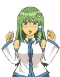  :o arms_up bust detached_sleeves face go-m green_eyes green_hair kochiya_sanae long_hair simple_background solo touhou 