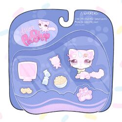  animal_collar cat collar english_text green_collar heart heart-shaped_pupils highres littlest_pet_shop looking_at_viewer no_humans pink_fur sleepydes1re solo symbol-shaped_pupils tail toy_packaging 