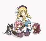  &gt;:3 :d ^_^ akemi_homura animal_ears antenna_hair arm_up black_hair blonde_hair blue_eyes blue_hair blush_stickers bow cat_ears cat_tail chibi closed_eyes drill_hair fang hair_bow hair_ribbon hat kakushiaji kaname_madoka kemonomimi_mode kneeling mahou_shoujo_madoka_magica miki_sayaka open_mouth petting pink_eyes pink_hair red_eyes red_hair ribbon sakura_kyouko smile tail tareme thighhighs tomoe_mami tsurime twin_drills twintails 