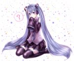  ? ahoge blue_eyes blue_hair boots detached_sleeves hatsune_miku long_hair mota_(melancholy-red) necktie sitting skirt sleeves_past_wrists solo thigh_boots thighhighs twintails very_long_hair vocaloid wariza 