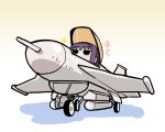  airplane akemi_homura black_hair chibi f-2 fighter_jet flat_gaze homu jet mahou_shoujo_madoka_magica open_cockpit ryouchin solo 