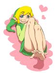  bad_feet barefoot blonde_hair blue_eyes blush boy child feet hat heart legs link long_ears long_sleeves looking_at_viewer lying male nintendo pointy_ears soles solo the_legend_of_zelda toe_spread toes tunic usikani 