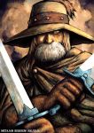  beard facial_hair ghibli hat hat_over_one_eye kaze_no_tani_no_nausicaa kei-suwabe male old_man solo studio_ghibli sword weapon yupa 