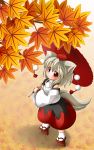  animal_ears blush chibi detached_sleeves geta grey_hair hat highres inubashiri_momiji leaf maple_leaf oriental_umbrella red_eyes shinjitsu short_hair silver_hair solo tail tokin_hat touhou umbrella white_hair wolf_ears wolf_tail 