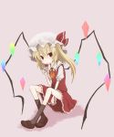  :p ascot blonde_hair candy flandre_scarlet hat highres licking lollipop mugi_(banban53) red_eyes short_hair side_ponytail sitting smile solo the_embodiment_of_scarlet_devil tongue touhou wings 