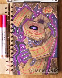  art_tools_in_frame colored_pencil_(medium) commentary_request highres marker marker_(medium) mexfan12 mixed_media no_humans painting_(medium) pen_(medium) photo_(medium) pokemon pokemon_(creature) pokemon_focus runerigus solo spanish_commentary traditional_media watercolor_(medium) 