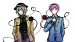  brothers chano_suk formal frown genderswap green_eyes hairband hand_in_pocket hat komeiji_koishi komeiji_satori purple_eyes purple_hair short_hair siblings smile suit third_eye touhou white_hair 