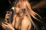  blonde_hair breasts closed_eyes dress eyes_closed face hands headphones kazakami_yuu lips long_hair megurine_luka microphone microphone_stand nail_polish realistic simuka vocaloid 