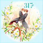  angel_wings axis_powers_hetalia birthday brothers brown_eyes brown_hair flower gloves green_eyes highres italian italy_(hetalia) kuma_(hughugchu) multiple_boys northern_italy_(hetalia) ribbon siblings south_italy_(hetalia) southern_italy_(hetalia) suit_coat wings wink 