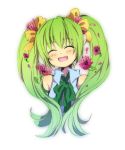  blush bust closed_eyes eyes_closed fang flower green_hair hair_ribbon hatsune_miku long_hair open_mouth ribbon sakuro simple_background smile twintails vocaloid 