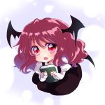  arc32 bat_wings black_dress book chibi dress flying head_wings koakuma long_hair open_mouth red_eyes red_hair redhead shirt simple_background solo the_embodiment_of_scarlet_devil touhou very_long_hair white_shirt wings 