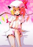  blonde_hair bloomers flandre_scarlet hat heart highres open_clothes open_shirt red_eyes shirt short_hair side_ponytail solo sw tears the_embodiment_of_scarlet_devil touhou wings 