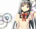  akemi_homura black_hair bust expressionless gears hair_flip hairband long_hair mahou_shoujo_madoka_magica meet purple_eyes romancing_saga saga school_uniform solo violet_eyes 