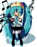  2011_sendai_earthquake_and_tsunami aqua_eyes aqua_hair detached_sleeves dragonbead fang fangmusic hat hatsune_miku long_hair miniskirt musical_note necktie outstretched_arms singing skirt solo thigh-highs thighhighs treble_clef twintails very_long_hair vocaloid wink zettai_ryouiki 