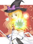  blonde_hair bow chaigidhiell crossover fingerless_gloves gloves hat kirisame_marisa long_hair lyrical_nanoha mahou_shoujo_lyrical_nanoha open_mouth parody solo star touhou yellow_eyes 