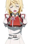  charlotte_dunois closed_eyes eyes_closed highres holding holding_gift incoming_gift infinite_stratos open_mouth school_uniform 