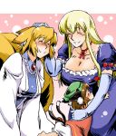  azuki_osamitsu blonde_hair breasts brown_hair cat_ears cat_tail chen cleavage elbow_gloves fox_ears fox_tail gloves large_breasts long_hair short_hair tail tears touhou yakumo_ran yakumo_yukari 