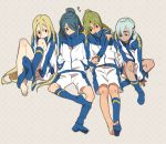  afuro_terumi androgynous barefoot blue_hair dark_skin eyepatch feet grey_hair hair_over_one_eye inazuma_eleven inazuma_eleven_(series) kazemaru_ichirouta kiu kneehighs long_hair male midorikawa_ryuuji multiple_boys ponytail red_eyes sakuma_jirou single_sock sock_pull socks track_suit 