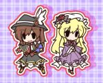  alternate_costume blonde_hair book boots brown_hair chibi dress fushigi_ebi gap hat maribel_hearn multiple_girls necktie short_hair touhou usami_renko 