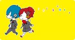  arisato_minato blue_hair chibi female_protagonist_(persona_3) headphones persona persona_3 persona_3_portable red_hair redhead uniform 
