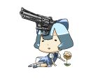  blue_hair chibi cirno dress flower gun highres revolver solo touhou tsuki_wani weapon what 