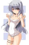  bare_shoulders eyepatch infinite_stratos kokorono_arika laura_bodewig long_hair red_eyes school_swimsuit silver_hair solo swimsuit swimsuit_pull undressing white_school_swimsuit 