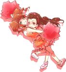  brown_eyes brown_hair cheerleader green_eyes hairband hug idolmaster long_hair minase_iori pom_poms takatsuki_yayoi 