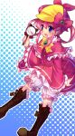  bloomers blue_eyes blush boots brown_boots dress hat highres magnifying_glass pink_dress pink_hair sherlock_shellingford smile solo tantei_opera_milky_holmes twintails 