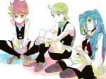  84k apron asymmetrical_hair blue_eyes blue_hair corn_(pokemon) dent_(pokemon) genderswap green_eyes green_hair gym_leader hair_over_one_eye kneehighs multiple_girls pod_(pokemon) pokemon pokemon_(game) pokemon_black_and_white pokemon_bw red_eyes red_hair redhead shuri_(84k) siblings sitting thigh-highs thighhighs twintails 