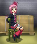  bdsm bondage chair d-mizton hinamori_amu leg_warmers legwarmers open_mouth pink_hair rope shibari shugo_chara! skirt tied_up yellow_eyes 