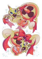  blue_eyes blush camera closed_eyes drone_rotom electric_fan floating grin highres kokemushi_(kuru_fox) no_humans open_mouth orange_eyes pokemon pokemon_(creature) pokemon_focus red_ribbon ribbon rotom rotom_(fan) smile white_background 